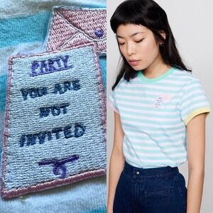 Lazy Oaf "Uninvited" Striped Tee – Size M
